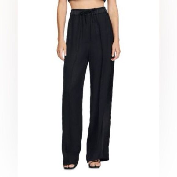 NWT Sandro Gallo Drawstring Side Stripe High Rise Wide Leg Pants FR 36 US S - Picture 3 of 14